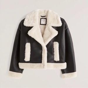 A&F Oversized Short Sherpa-Lined Vegan Leather Coat